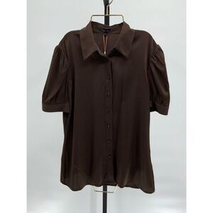 Quince Women's Washable Stretch Silk Puff Sleeve Blouse Hot Fudge Brown XS